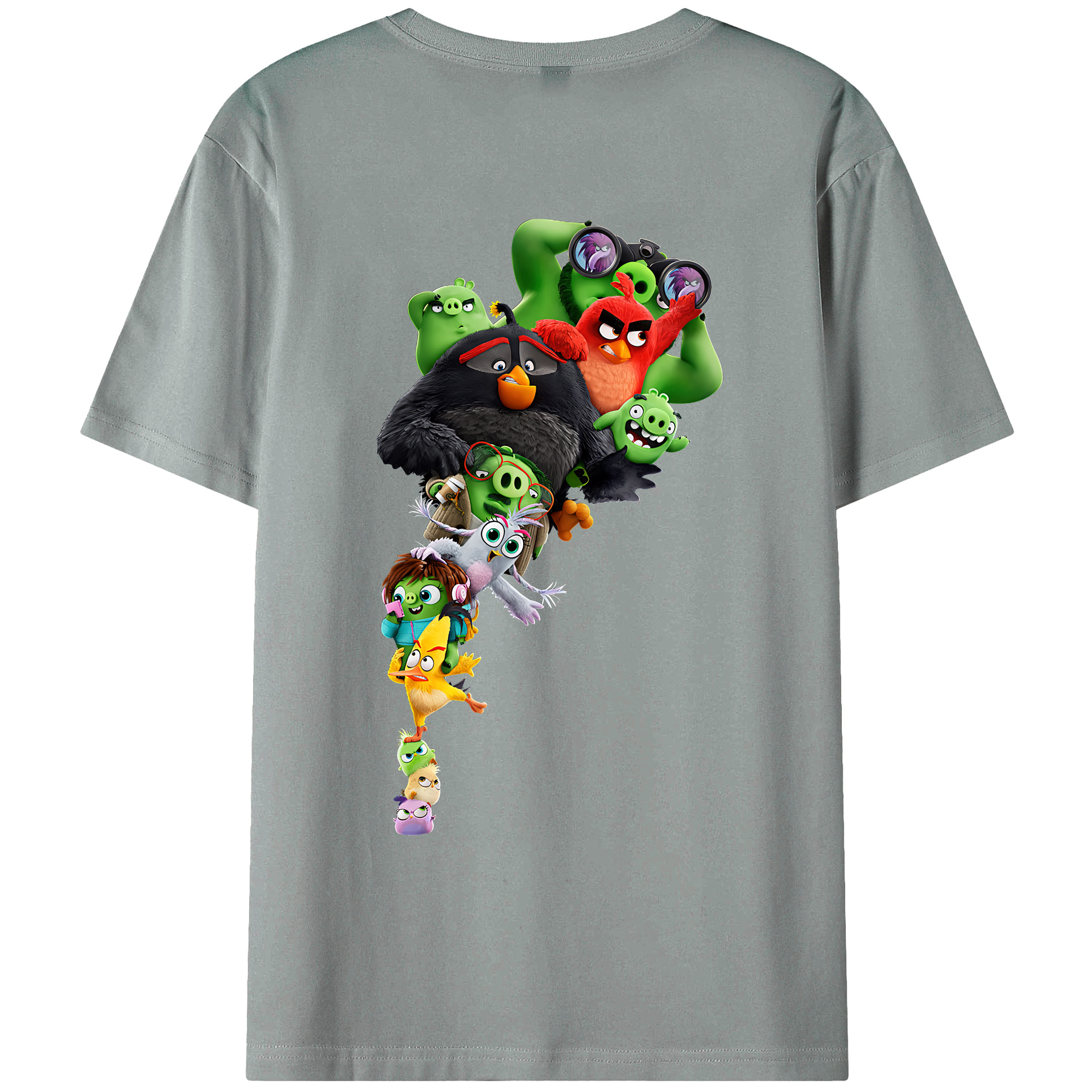（画像用） Angry Birds アングリーバード 綿100％ メンズ半袖Tシャツ（バックプリント） 通気性